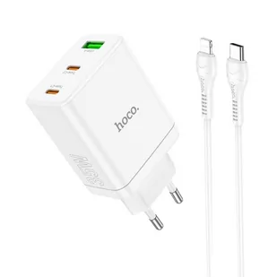 HOCO ładowarka sieciowa 2 x Typ C + USB A + kabel Typ C do Lightning QC PD 35W N33 biała - Akcesoria do smartwatchy - miniaturka - grafika 1