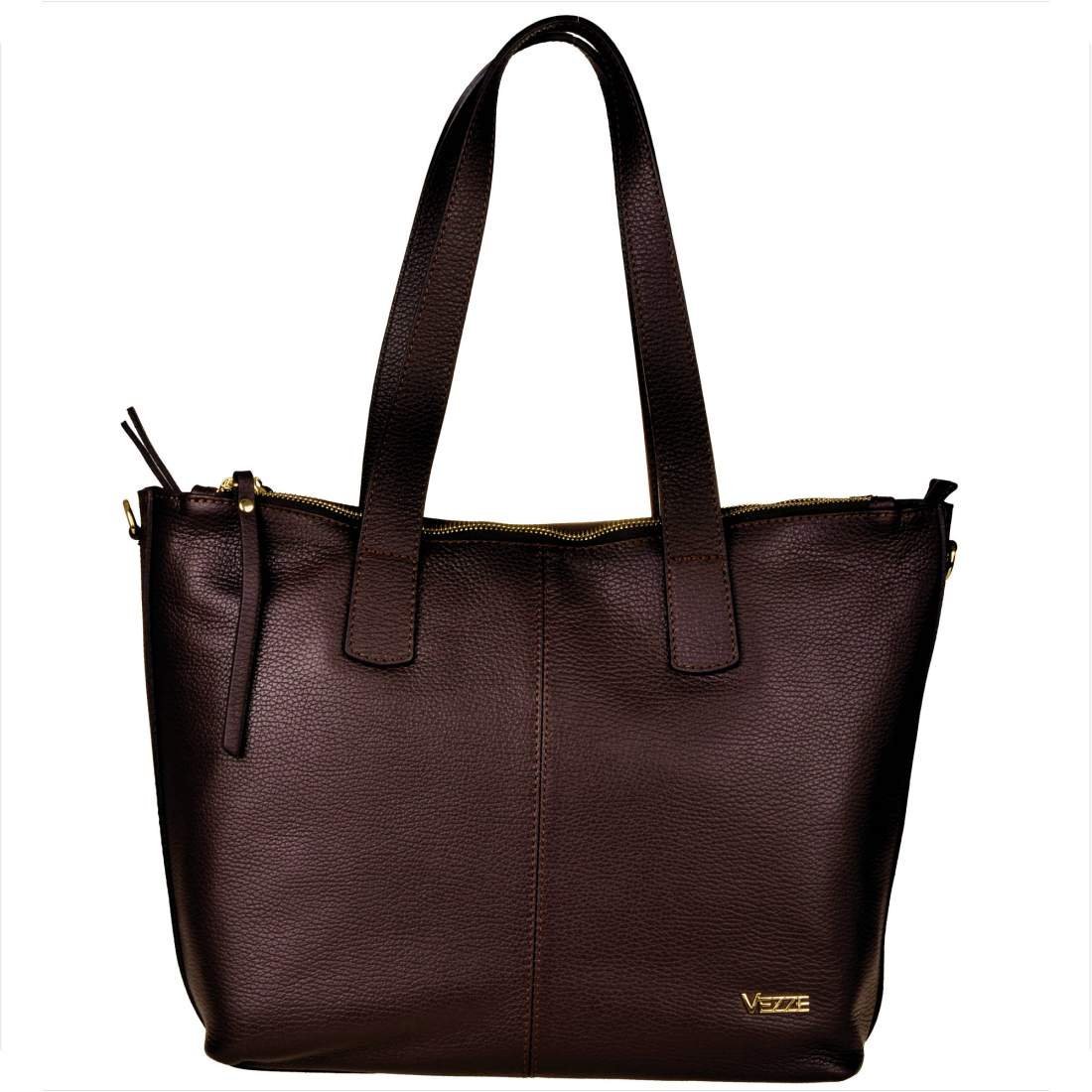 VEZZE Włoska torebka shopper skórzana brąz czekolada