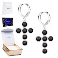 Kolczyki - Piękne Kolczyki Srebrne 925 Krzyż Czarne Perły Krzyżyki z Perłami Perełki - miniaturka - grafika 1