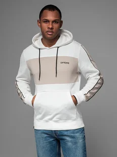 Męska bawełniana bluza z kapturem z kontrastującymi elementami - biała V1 OM-SSNZ-0225 XL - Bluzy męskie - miniaturka - grafika 1