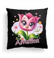 Poduszki dekoracyjne - CZARNA Poduszka Z IMIENIEM Na Wielkanoc RÓŻOWY KWIAT KWIATY KWIATKI ROŚLINY - miniaturka - grafika 1