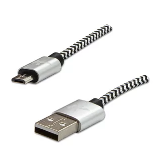 Logo USB kabel (2.0), USB A M - 2m, 480 Mb/s, 5V/1A, srebrny, box, oplot nylonowy, aluminiowa osłona złącza - Kable komputerowe i do monitorów - miniaturka - grafika 1