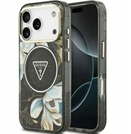 Etui i futerały do telefonów - Etui Guess IML Glitter Flowers Triangle MagSafe do iPhone 17 Pro czarny - miniaturka - grafika 1