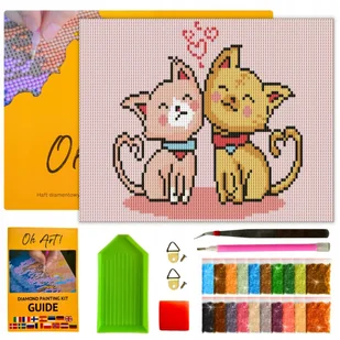 Haft Diamentowy dla Dzieci z Ramą DIAMOND PAINTING Koty Mozaika 20x30 OhArt - Zabawki kreatywne - miniaturka - grafika 1