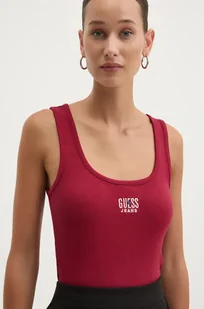 Guess Jeans top damski kolor czerwony W4BP43 KA0H1 - Koszulki sportowe damskie - miniaturka - grafika 1