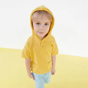 Reserved Reserved - Bawełniana bluzka z kapturem - Żółty - Koszulki dla chłopców - miniaturka - grafika 1