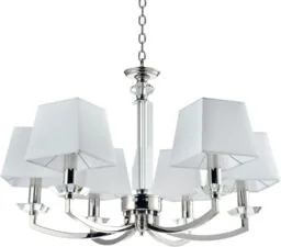 LAMPA WISZĄCA Dubai metalowa, niklowana rama, białe, kwadratowe abażury, kryształowe detale - Lampy sufitowe - miniaturka - grafika 1