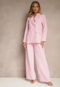 Komplety damskie - Jasnoróżowy Garnitur Spodnie i Marynarka z Usztywnionymi Ramionami Sonavienna - miniaturka - grafika 1