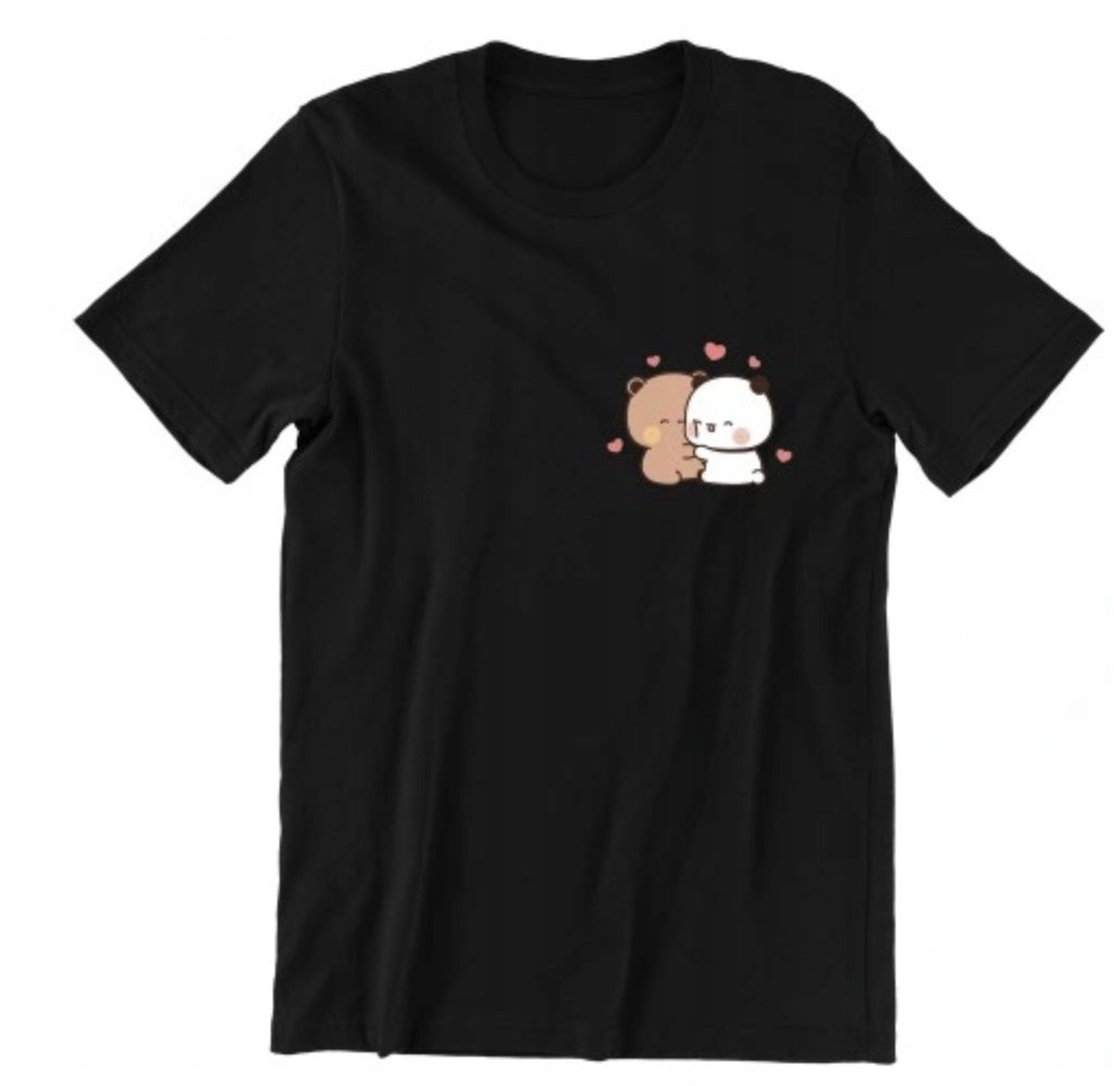 Czarna Koszulka T-shirt Męski Z Nadrukiem BUBU I DUDU Misie Kotki r. L #2