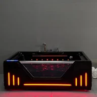 Wanny z hydromasażem - Czarna wanna z hydromasażem Aquaholm PREMIUM LINE A9007 170cm x 120cm x 59cm BLUETOOTH, PODGRZEWACZ WODY, WODOSPAD, USB, PILOT - miniaturka - grafika 1