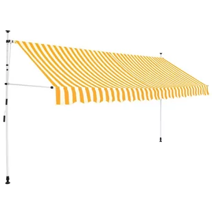 vidaXL Markiza zwijana ręcznie, 400 cm, żółto-białe pasy - Markizy - miniaturka - grafika 1