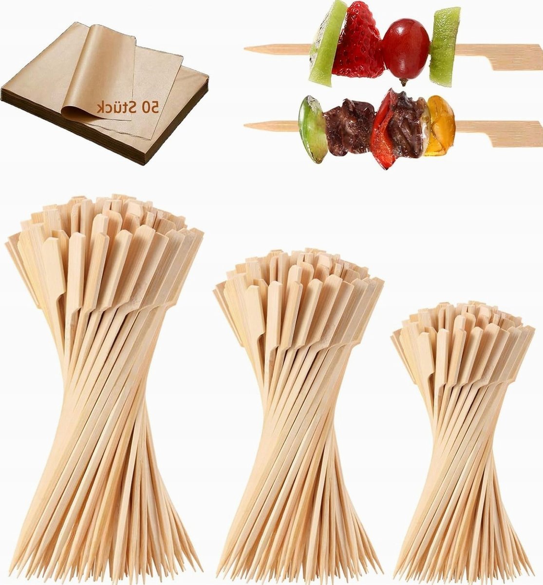 SZPIKULCE BAMBUSOWE 150 SZTUK 9CM 12CM 15CM PAPIER CHŁONNY GRILL KOKTAJLE
