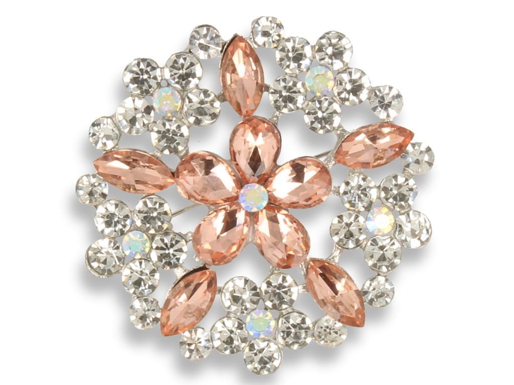 Broszka Damska Srebrna Różowy Kwiat Z Cyrkoniami