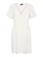 Sukienki - VERO MODA Sukienka damska Vmmymilo Ss Wide Wrap Knee Dress WVN Ga, Snow White, XS - miniaturka - grafika 1