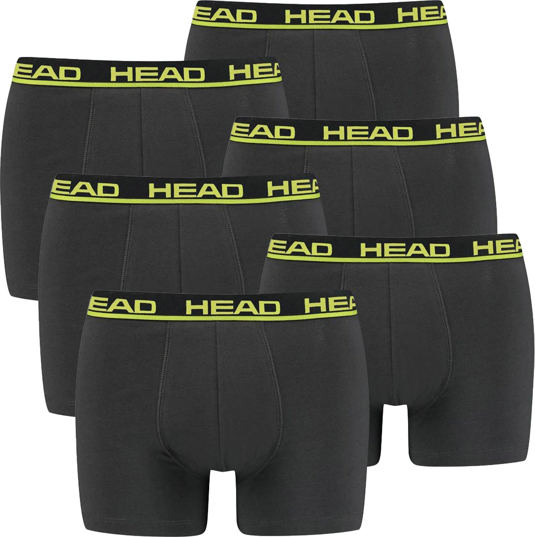 Bokserki męskie HEAD, 6-pak - Basic, bawełna stretch, jednokolorowe antracyt/żółty L