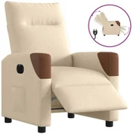 Fotele - vidaXL Elektryczny fotel rozkładany, kremowy, obity tkaniną - miniaturka - grafika 1