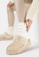 Śniegowce damskie - Beżowe Wsuwane Śniegowce na Platformie z Imitacji Zamszu z Futerkiem Portora - miniaturka - grafika 1