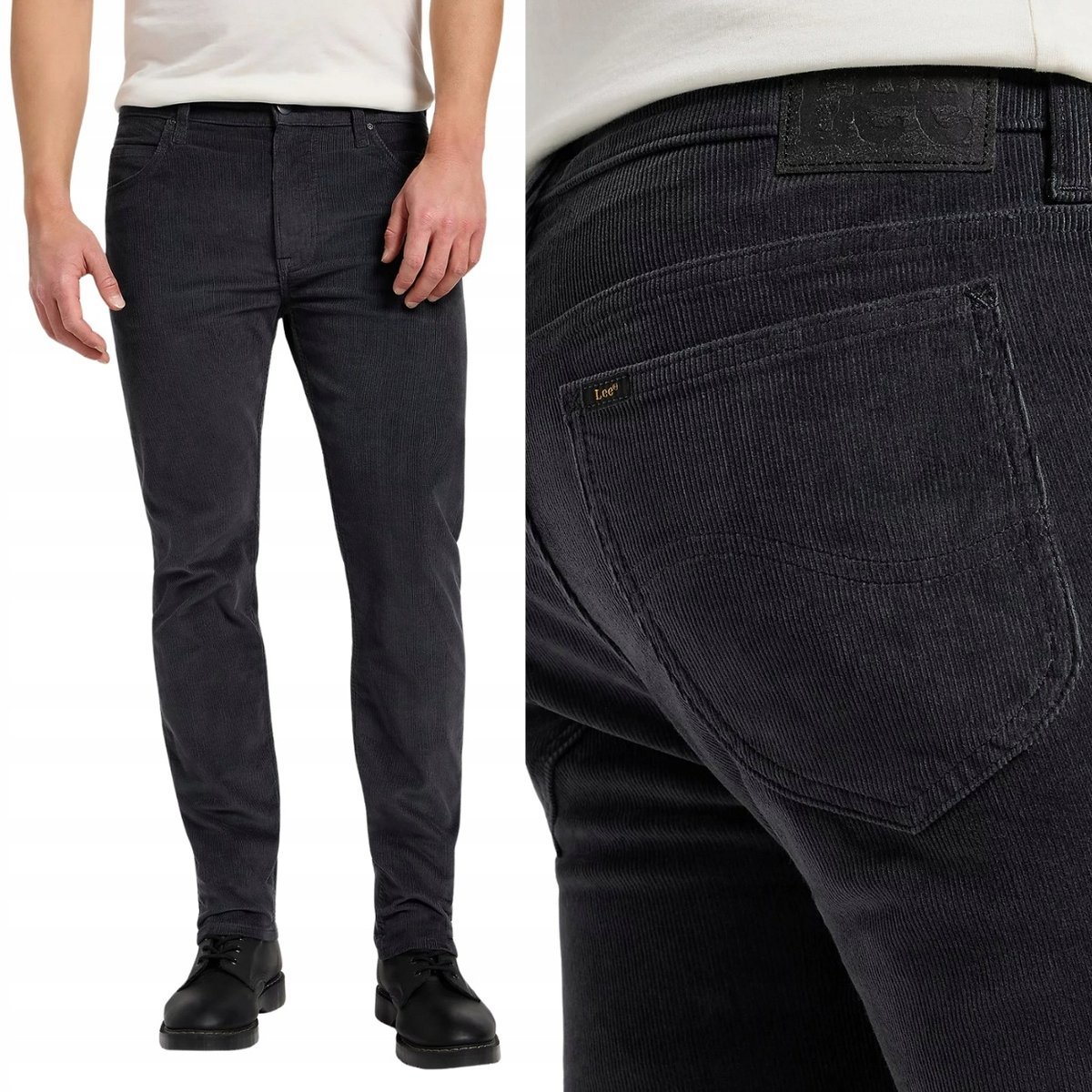 Lee Rider slim Muted Gray lekko dopasowane szare spodnie sztruksy W30 L30