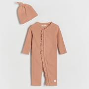 Śpiochy dla niemowląt - Reserved - Bawełniany pajacyk z czapką - Pomarańczowy - miniaturka - grafika 1