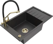 Zlewozmywaki z baterią - Mexen Elias zlewozmywak granitowy 1-komorowy z ociekaczem i baterią kuchenną Duo, czarny nakrapiany - 6511-76-671701-57-G - miniaturka - grafika 1