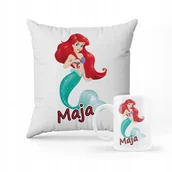 Gadżety dla niej i dla niego - ZESTAW PODUSZKA + KUBEK Prezent syrenka Arielka + IMIĘ - miniaturka - grafika 1