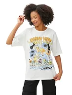 Koszulki i topy damskie - Koton Damska koszulka z nadrukiem Crew Neck Short Sleeve Cotton T-Shirt, Ecru (010), L - miniaturka - grafika 1