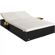 Leżaki ogrodowe - Leżak XXL Poilirattan 116x19 Składane stoliki czarny kremowy - miniaturka - grafika 1