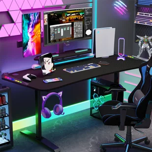 WISFOR XXXL 180cm biurko gamingowe z RGB, ergonomiczne biurko komputerowe z uchwytem na napoje i słuchawki, 180 x 75 cm - Biurka gamingowe - miniaturka - grafika 1