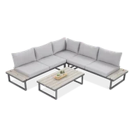 Meble ogrodowe - Zestaw Mebli Ogrodowych Wypoczynkowych EMERSON Duży Narożnik Stolik Szary - miniaturka - grafika 1