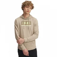 Bluzy męskie - Męska bluza dresowa nierozpinana z kapturem Under Armour UA Rival Terry Logo Hood - beżowa - miniaturka - grafika 1