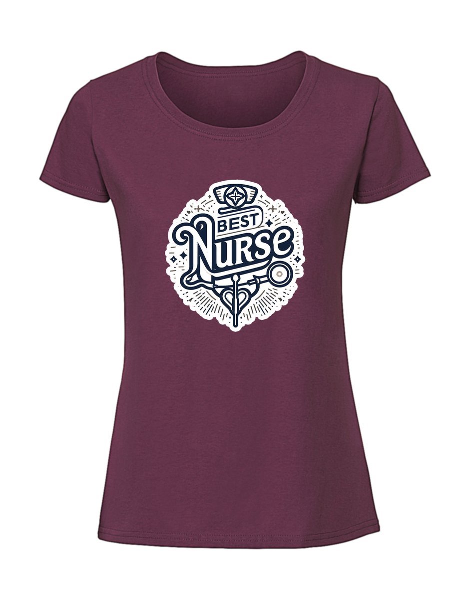 Damska koszulka z nadrukiem - best nurse pielęgniarka vintage Burgundowy XL