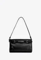 Torebki damskie - Damska torebka na ramię ze skóry naturalnej z dekoracyjnym paskiem czarne - miniaturka - grafika 1