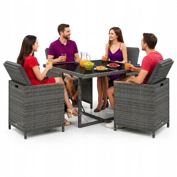 Zestaw Mebli Ogrodowych Rattan PE Stół 109x107x74cm, Krzesła 52x56x85cm,