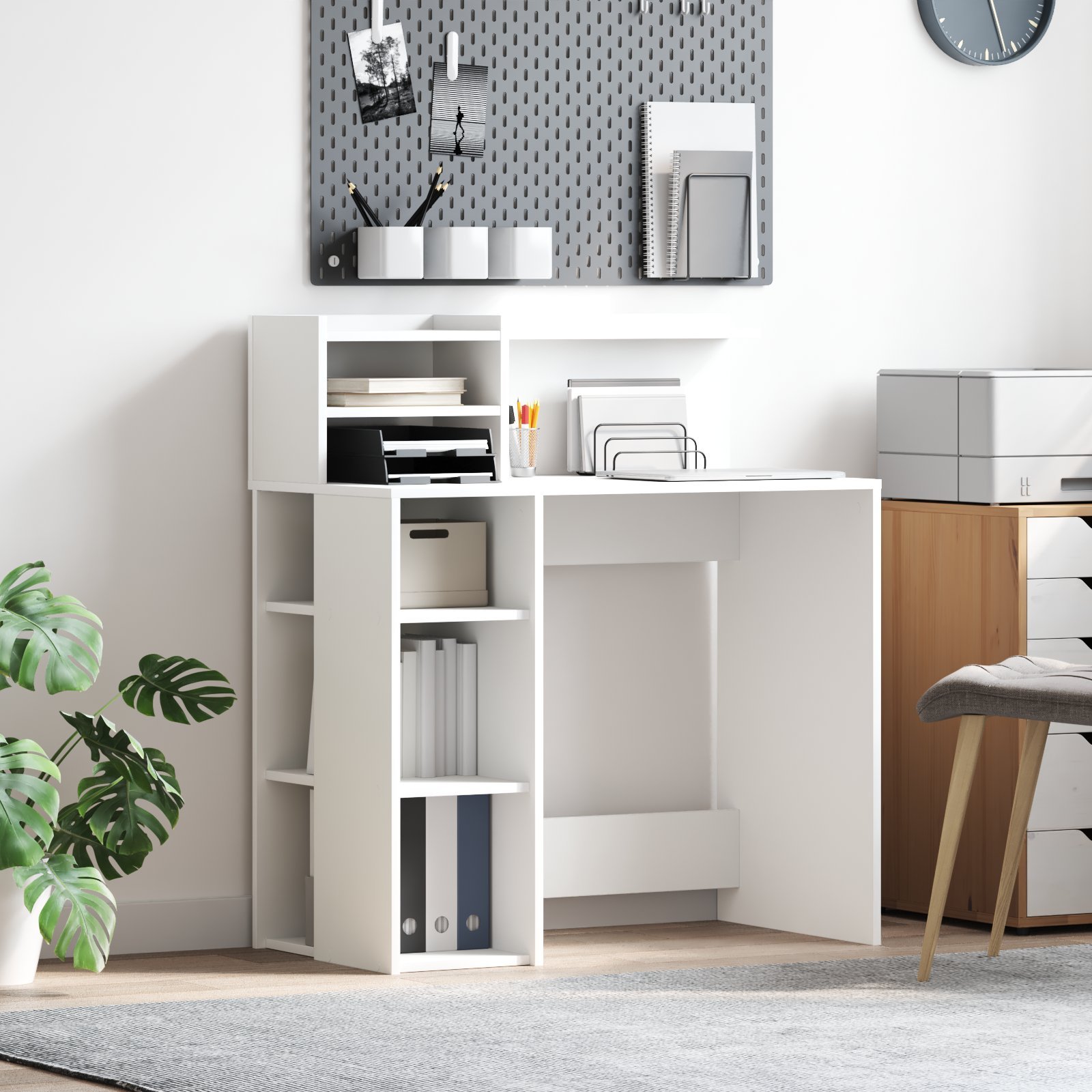 vidaXL Biurko z przechowalnią Białe 90x48x101.5 cm MDF