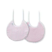 Śliniaki i fartuszki - Śliniak bawełniany 2 szt. różowy kratka groszki okrągły - miniaturka - grafika 1