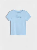 Koszulki dla dziewczynek - Reserved - Prążkowany t-shirt z wycięciem - jasnoniebieski - miniaturka - grafika 1