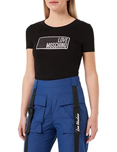 Love Moschino Damska koszulka z nadrukiem z błyszczącej marki, Czarny, 40 - Koszulki i topy damskie - miniaturka - grafika 1