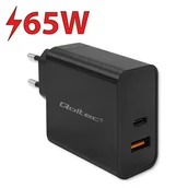 Ładowarki do telefonów - Qoltec Ładowarka Super Quick PD |1xUSB-C | 1xUSB | 65W | 5-20V | 1.5-3.25A |  Czarna - miniaturka - grafika 1