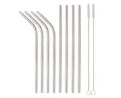 Słomki do napojów - Słomki metalowe srebrne 8 szt. 2 szczoteczki - miniaturka - grafika 1