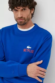 Bluzy męskie - Lacoste bluza bawełniana x Netflix męska kolor granatowy wzorzysta SH7717-JQ0 - grafika 1