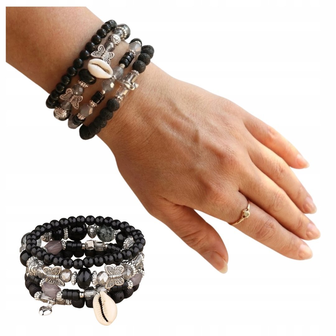 Komplet Bransoletek 4w1 BOHO Czarny Styl