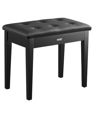 VEVOR Ławka fortepianowa 560 x 350 x 485 mm taboret fortepianowy z wyściełaną poduszką o wysokiej gęstości, drewniana ławka do pianina, schowek na książki muzyczne, sypialnia