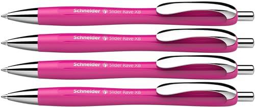 Schneider 132554 Slider Rave XB długopis (limitowana edycja specjalna w kolorze power pink), 4 sztuki, kolor wkładu: niebieski