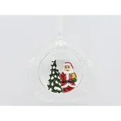Bombki - Bombka szklana otwarta z figurką Mikołaj i choinka 9 cm - miniaturka - grafika 1