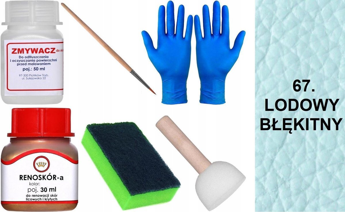 LODOWY BŁĘKITNY 67 Renoskór ZESTAW DO RENOWACJI SKÓRY LICOWEJ Farba Zmywacz