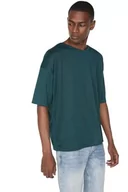 Koszulki męskie - Trendyol Męski T-shirt Emerald Green Basic Bicycle Collar Oversize Short Sleeve T-Shirt, S - miniaturka - grafika 1