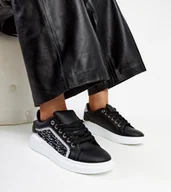 Sneakersy damskie - Czarne sneakersy na platformie z brokatem Fekete-37 - miniaturka - grafika 1