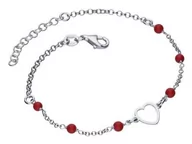 Bransoletki - Srebrna bransoletka 925 z czerwonymi koralikami serce - miniaturka - grafika 1