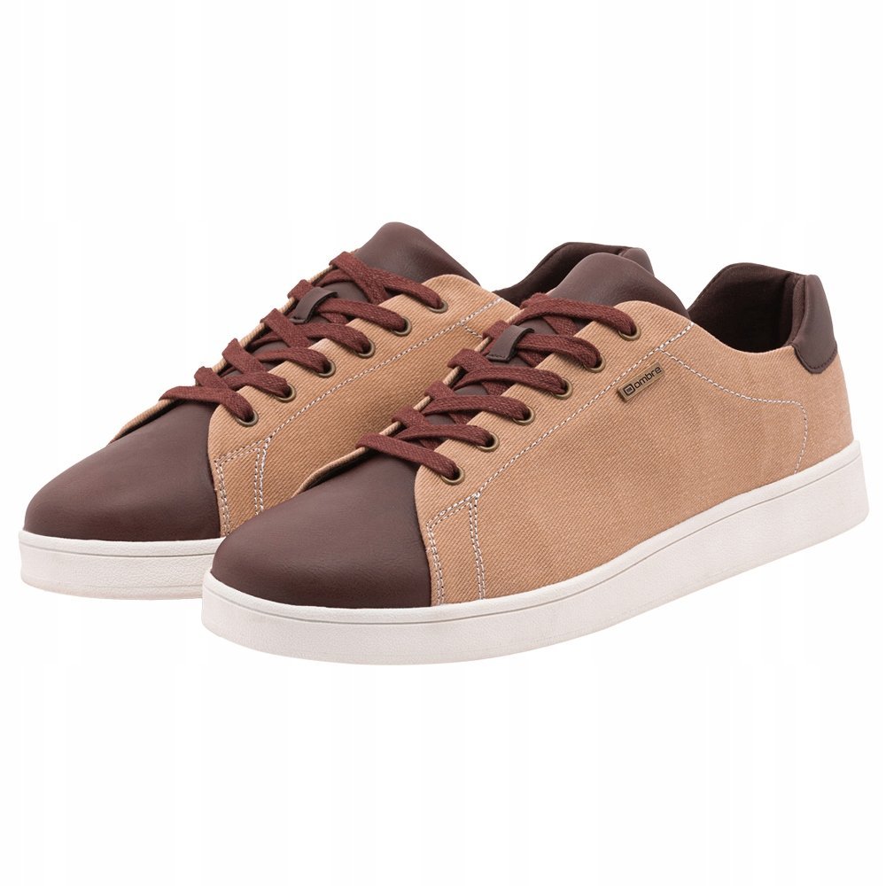 Buty męskie sneakresy z łączonych materiałów brązowe V1 OM-FOCS-0108 41