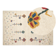 Dywany - Dywan wełniany ze wzorem w kwiaty 140x200 cm beżowy HUSUNLU - miniaturka - grafika 1